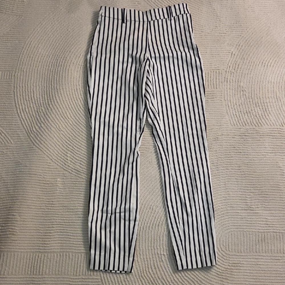 White and Black Vertical Stripe Slim Pants